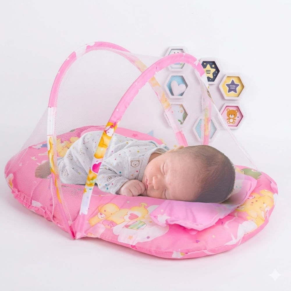 Mosquitero para Bebe de osito Rosado con colcha Baby happy