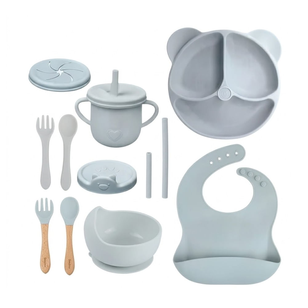 Kit de Alimentación de Oso para Bebe 12 Piezas Niño Plomo