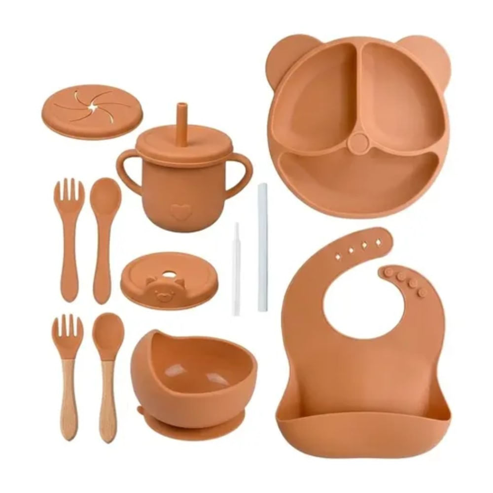 Kit de Alimentación de Oso para Bebé 12 Piezas Niño Marrón