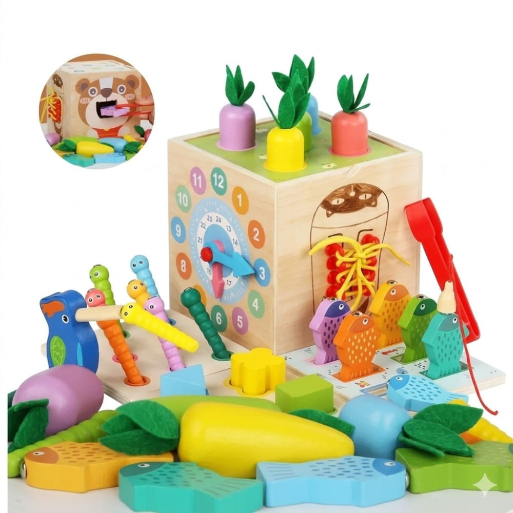 Cubo Didactico Osito 8 En 1 De Madera Montessori Toy Play Kits
