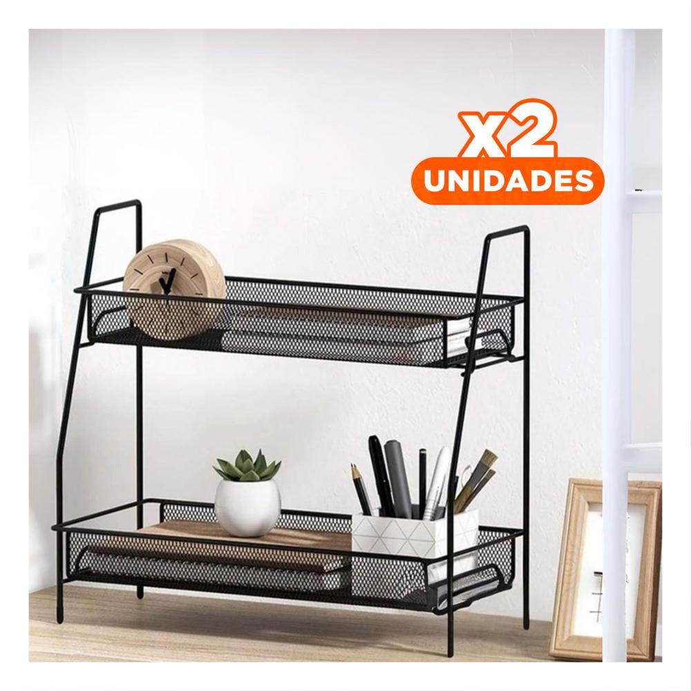 Pack2 Soporte 2 Niveles Multiuso Ligero y Resistente para Casa Negro Y+Regalo Sticker