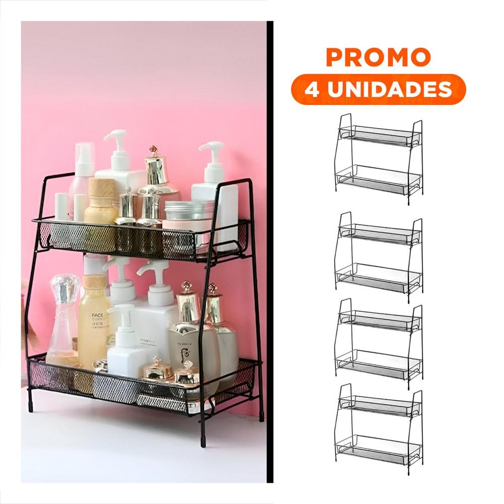 Pack4 Soporte 2 Niveles Multiuso Practico y Estable para Orden Negro Y+Regalo Sticker