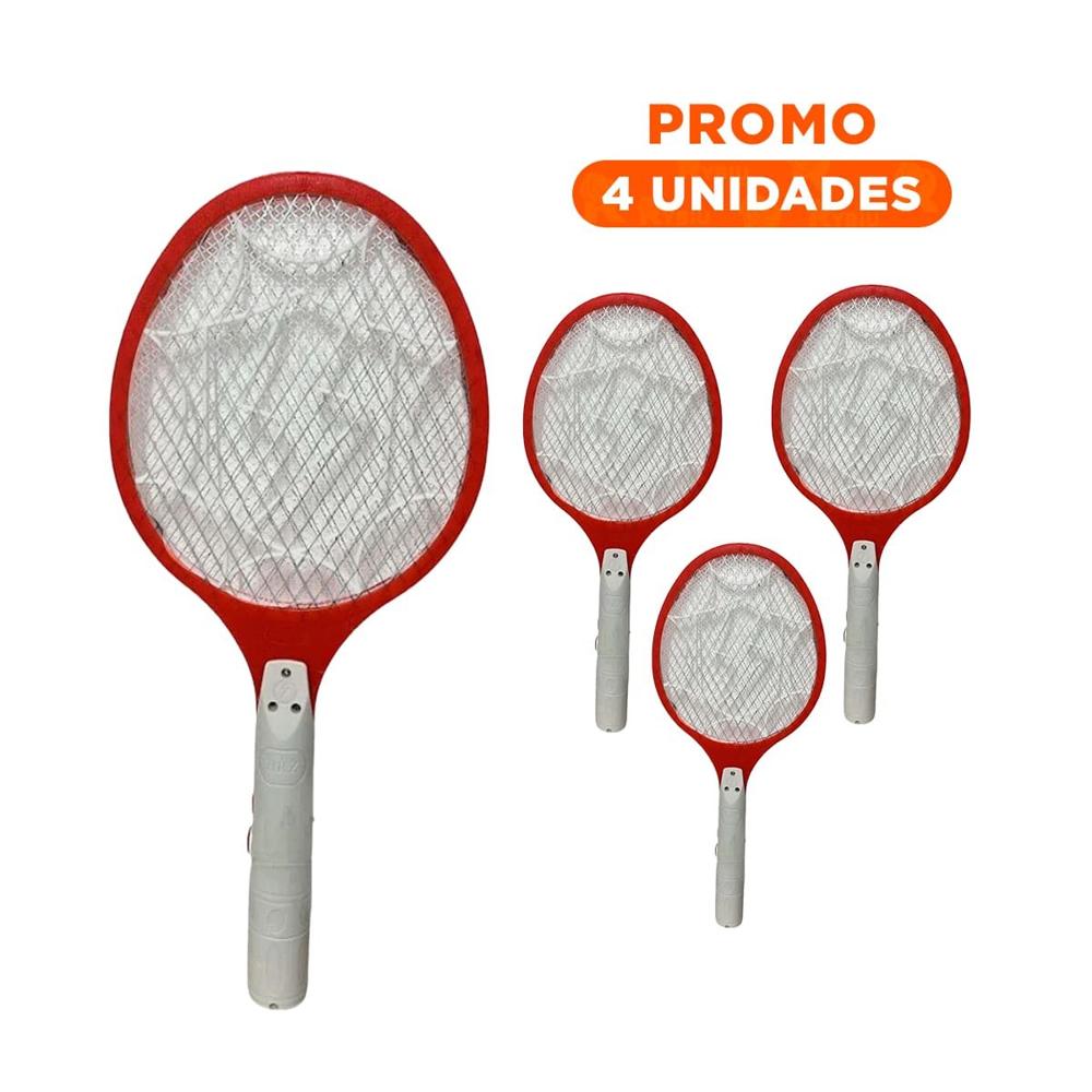 Pack4 Raqueta Mosquitera Portatil para Dormitorio Sala y Oficina Rojo Y+Regalo Sticker