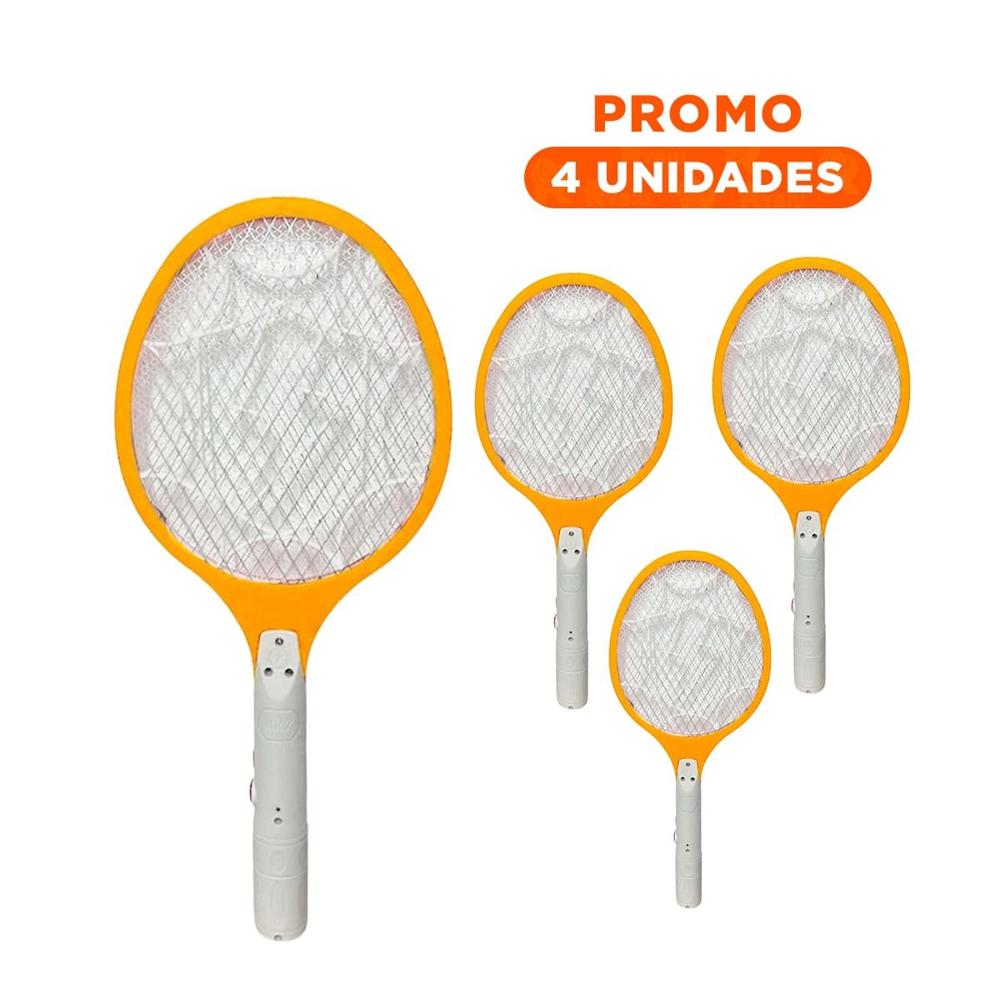 Pack4 Raqueta Mosquitera Electrica para Dormitorio Sala y Oficina Anaranjado Y+Regalo Sticker