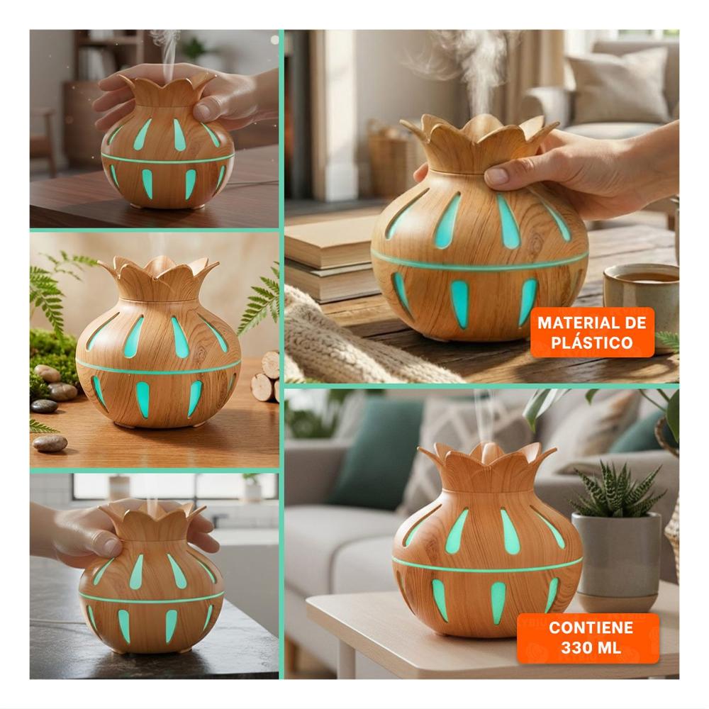 Difusor para Ambiente Interior con Funcion Humificadora Forma de Flor Color Madera Claro