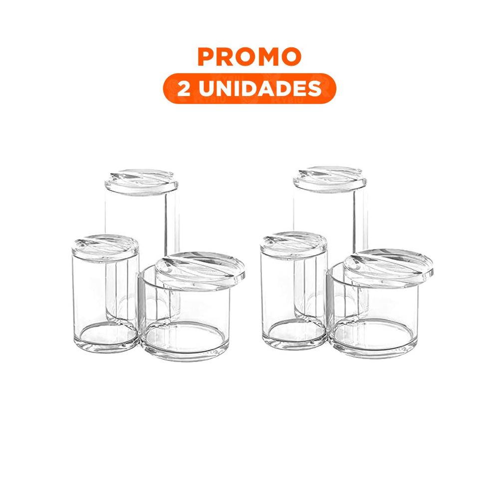 Pack2 Porta higiene acrilico con 3 espacios tubulares y tapa para orden en hogar transparente