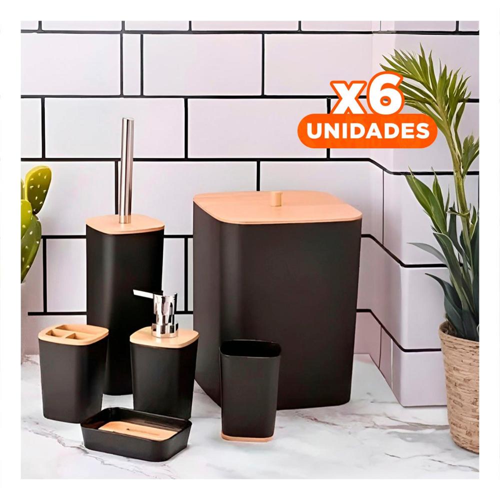 Pack6 Organizador Completo de Higiene Set de 6 Piezas Negro Estilo Moderno Y+Regalo Sticker
