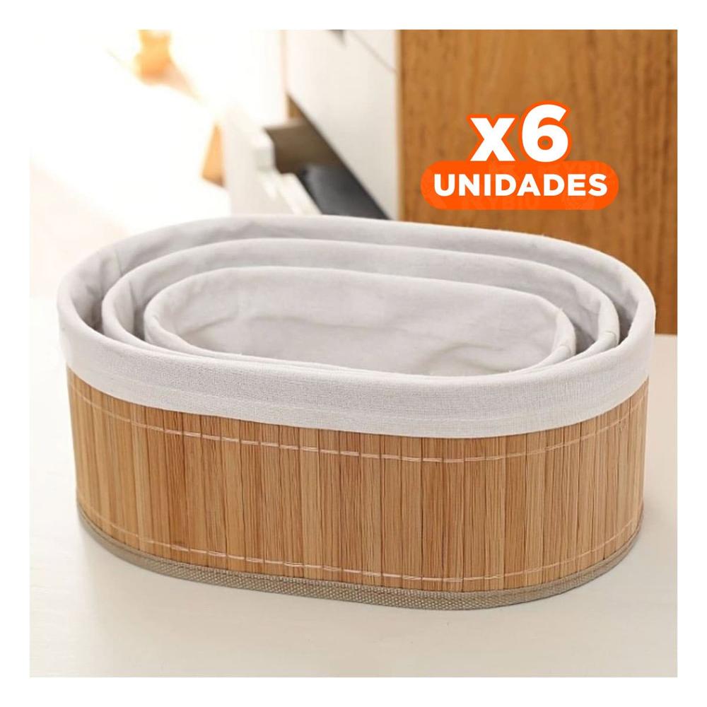 Pack6 Recipientes Versatiles de Bambu y Tela para Espacios Interiores Y+Regalo Sticker