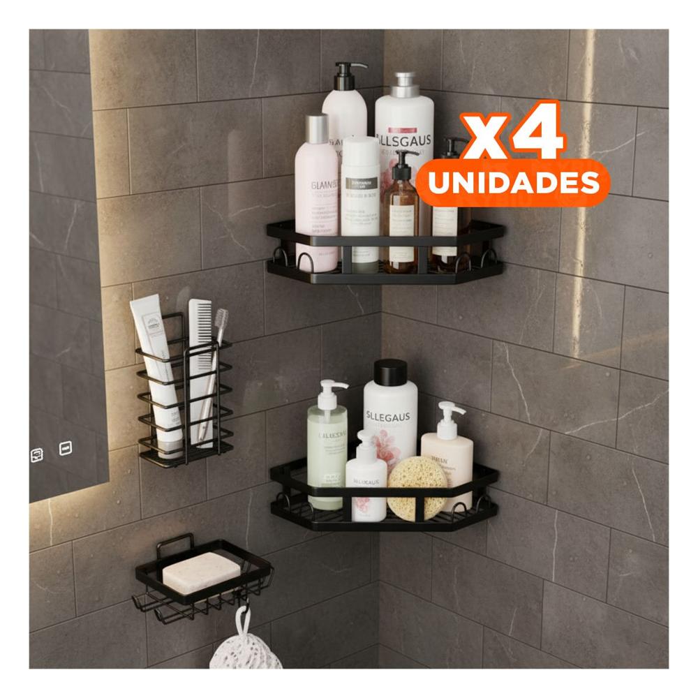 Pack4 Rack Esquinero Resistente 5 Piezas Negro Estilo Moderno para Hogar