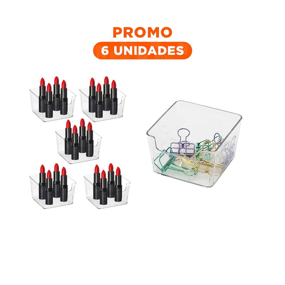 Pack6 Recipiente Cuadrado Acrilico Transparente para Escritorio y Hogar