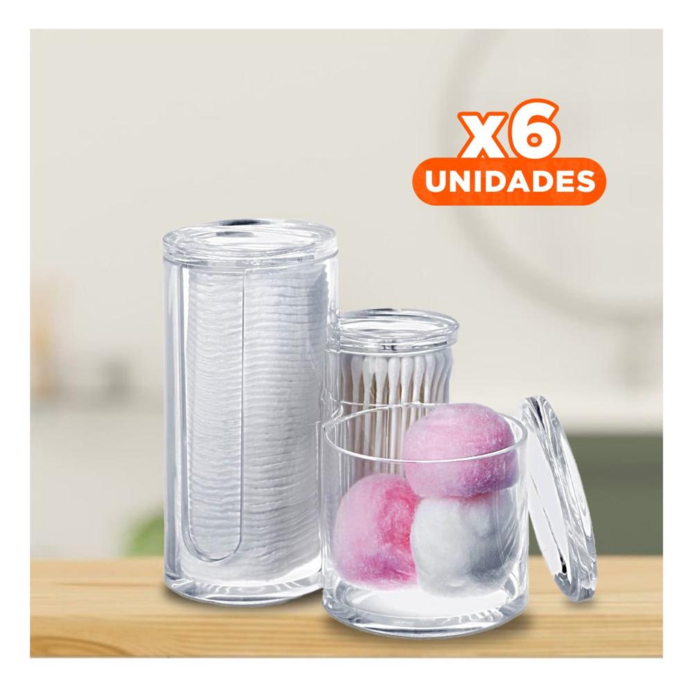 Pack6 Porta algodon tubular acrilico con 3 espacios y tapatransparente Y+Regalo Sticker