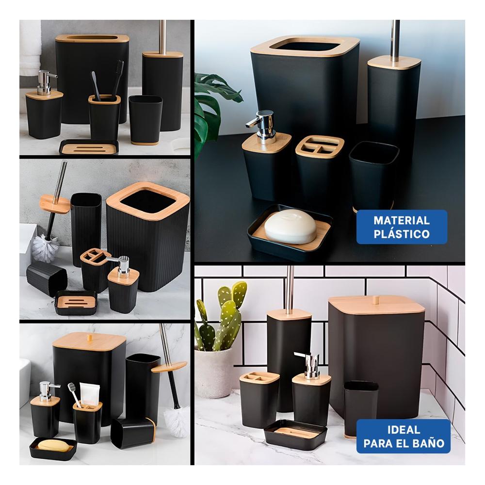 Kit Organizador de Higiene Set de 6 Piezas Color Negro para Hogar Funcional