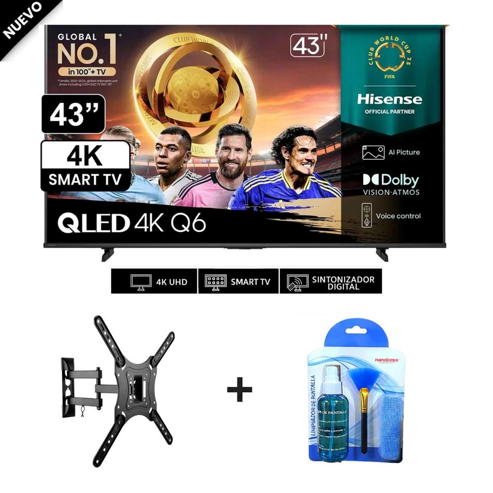 Televisor Hisense Smart TV43Q6QV + Rack Móvil 2355-02 + Kit Limpiador