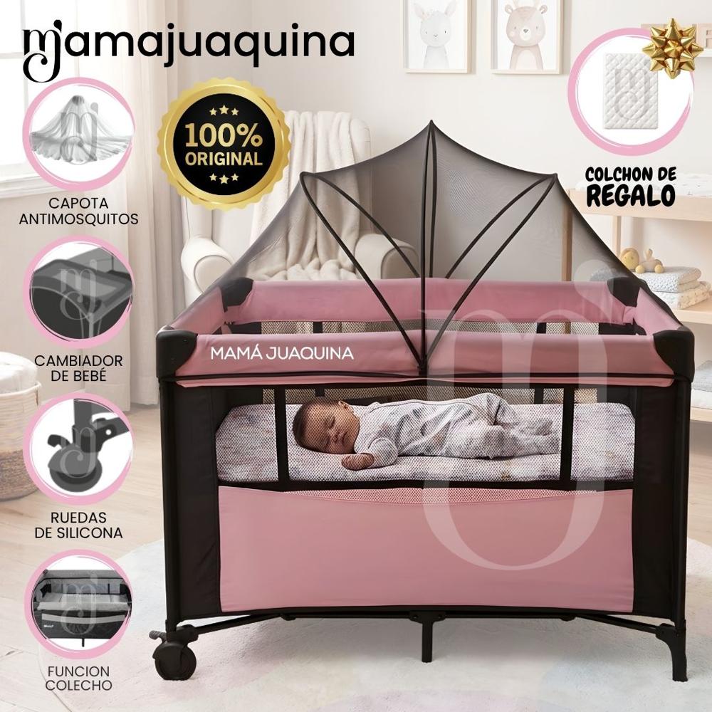 Cuna Corral de Lujo ROMI Pink con Colchón