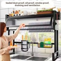 Escurridor de Platos con Tapa 85 cm Negro Dos Niveles