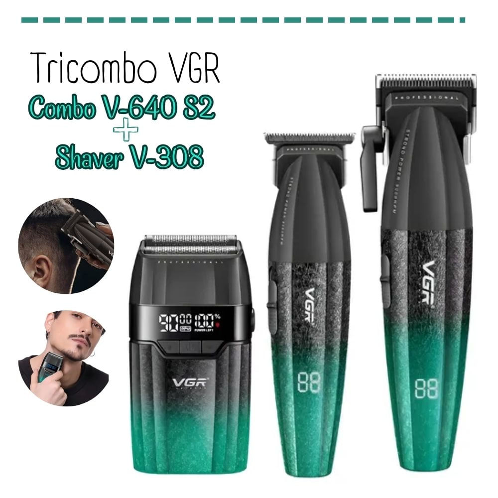 Tricombo Barber VGR Clipper - Trimmer - Shaver V-640 S3 Verde