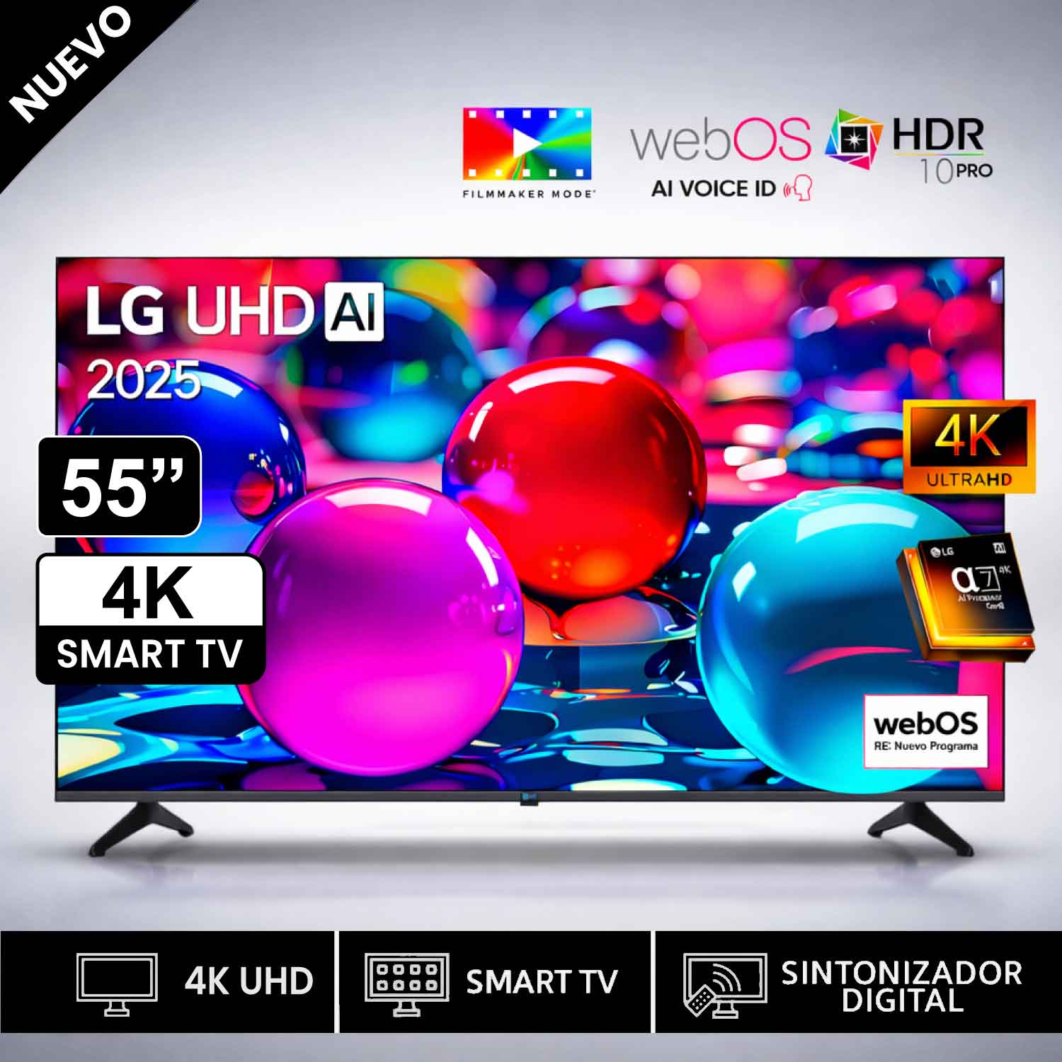 Televisor Lg 55 Pulg Ultra HD 4K AI ThinQ 55UA7300 Modelo 2025 Negro