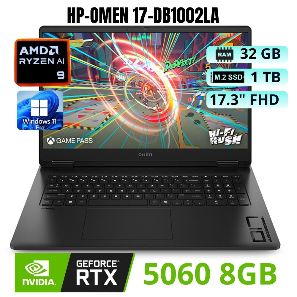 LAPTOP GAMER HP OMEN 17-db1002la AMD RYZEN AI 9 Ram 32GB SSD 1TB 17.3 FHD -CW4G9LA-ABM