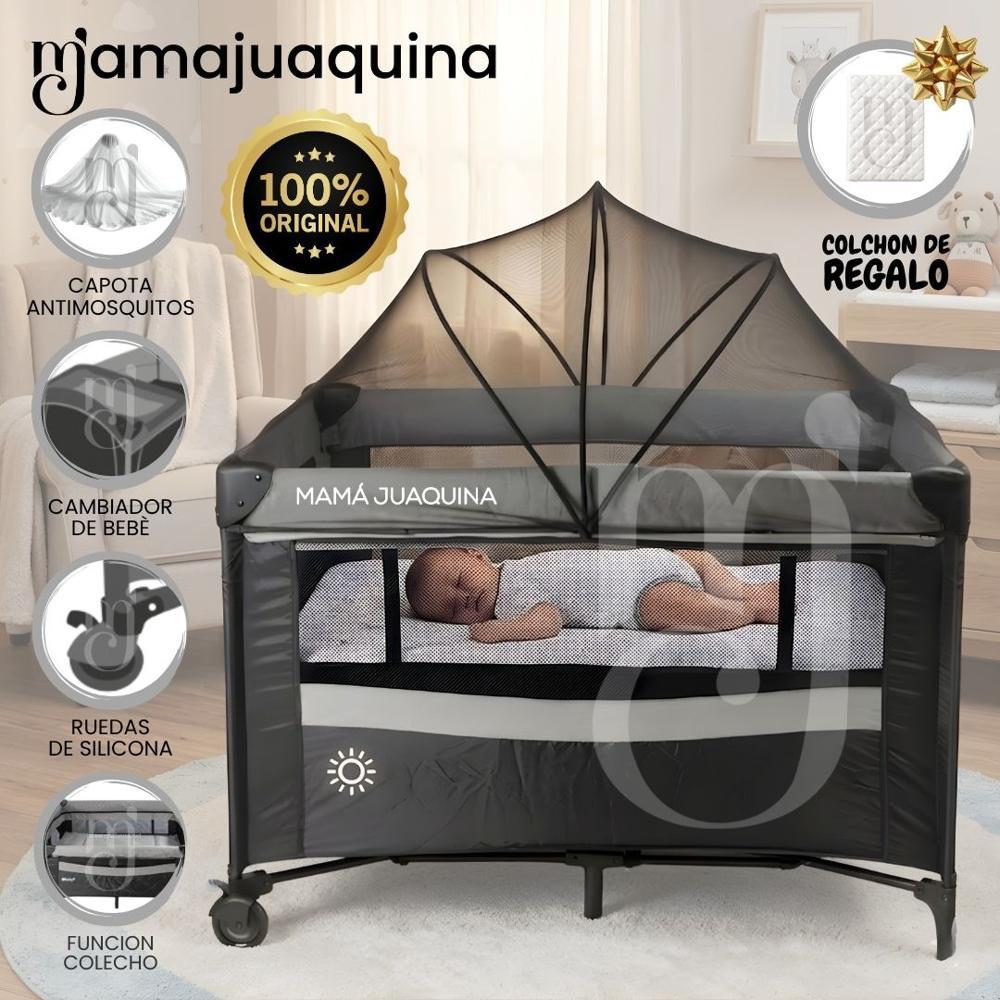 Cuna Corral de Lujo ROMI Light Gray con Colchón