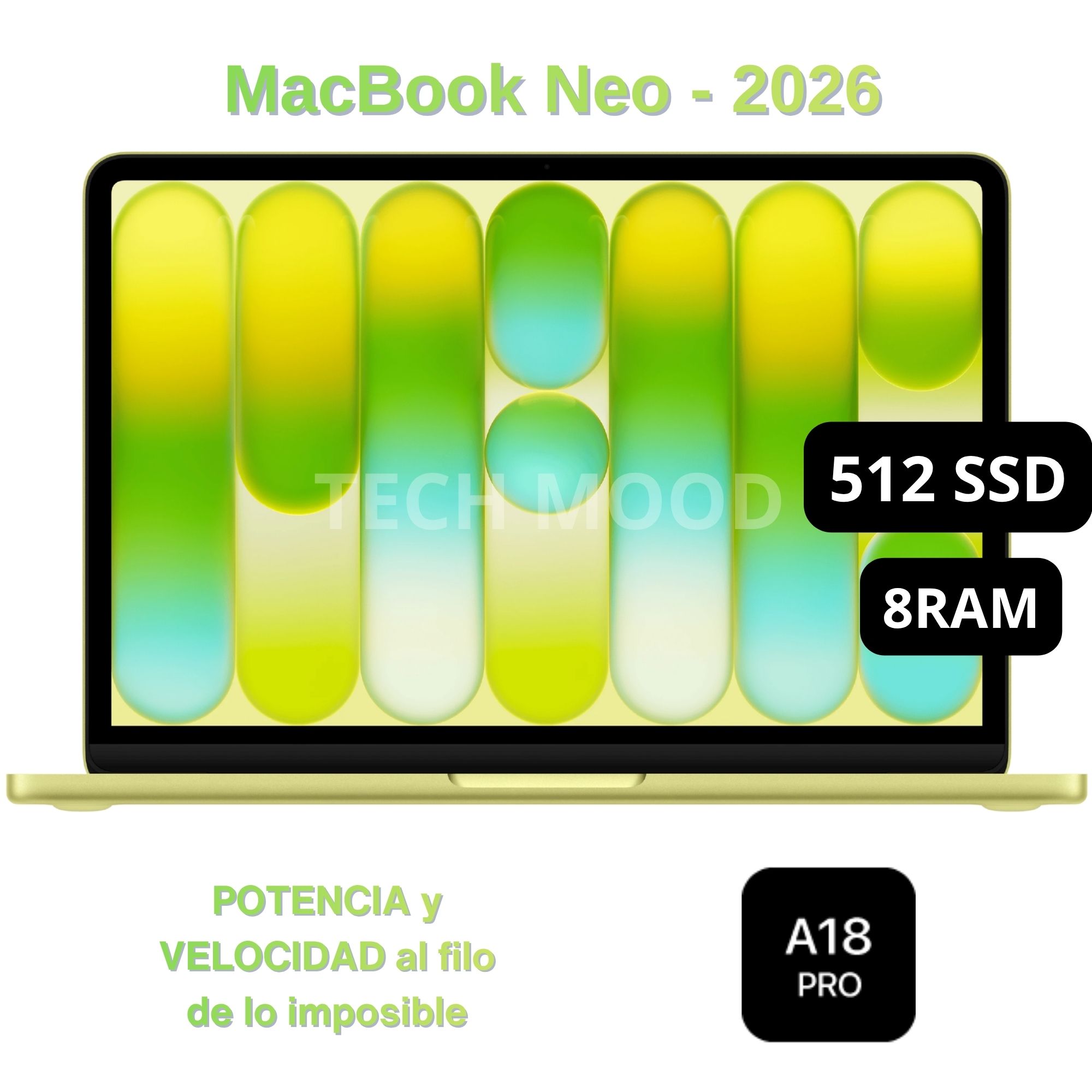 Apple Macbook Neo 2026 de 13'' Chip A18 Pro 8GB RAM 512GB SSD Teclado Inglés - Citrus