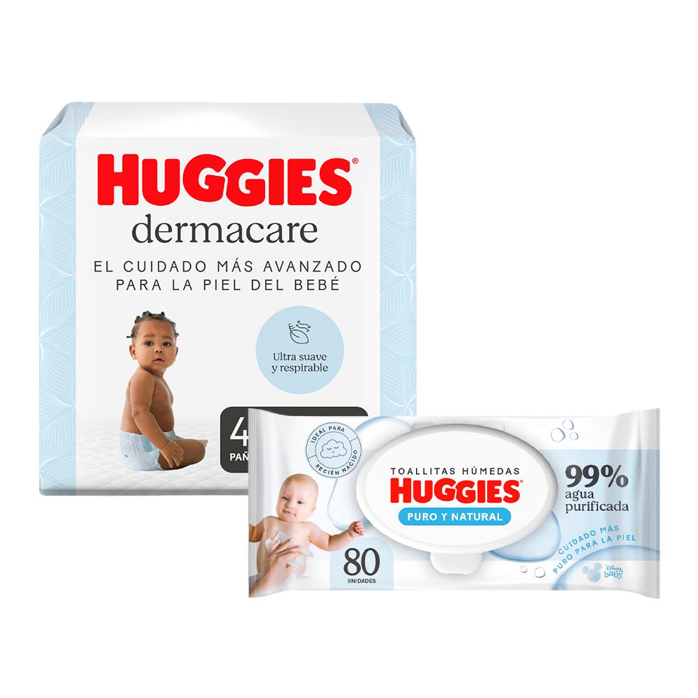 Pack HUGGIES Pañales Dermacare Etapa 3/G Cuidado más Avanzado para la Piel x 48un + Toallitas Húmedas x 80un