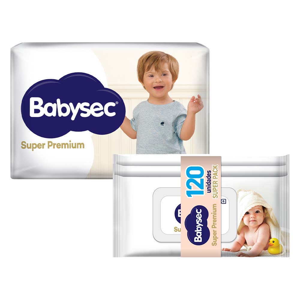 Pack BABYSEC Pañal Super Premium Talla XXG x 58un + Toallitas Húmedas Super Premium 8 99% Agua x 120un