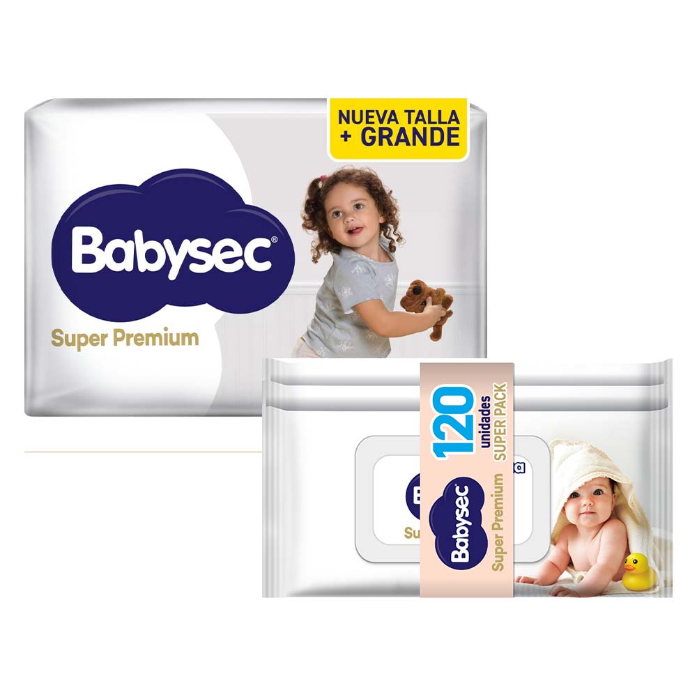 Pack BABYSEC Pañales Super Premium XXXG x 54un + Toallitas Húmedas Super Premium 8 99% Agua x 120un