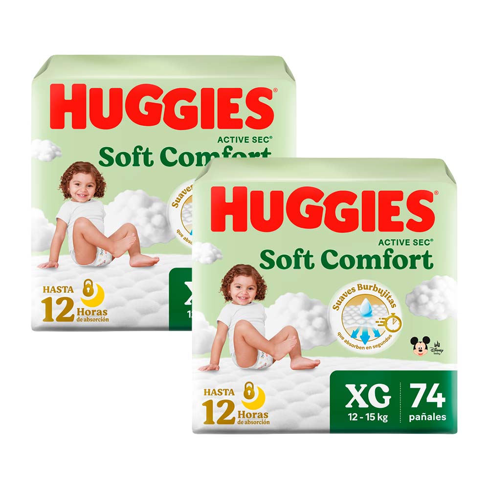 Pack Pañales para Bebé HUGGIES Active Sec XG Paquete 74un x 2un
