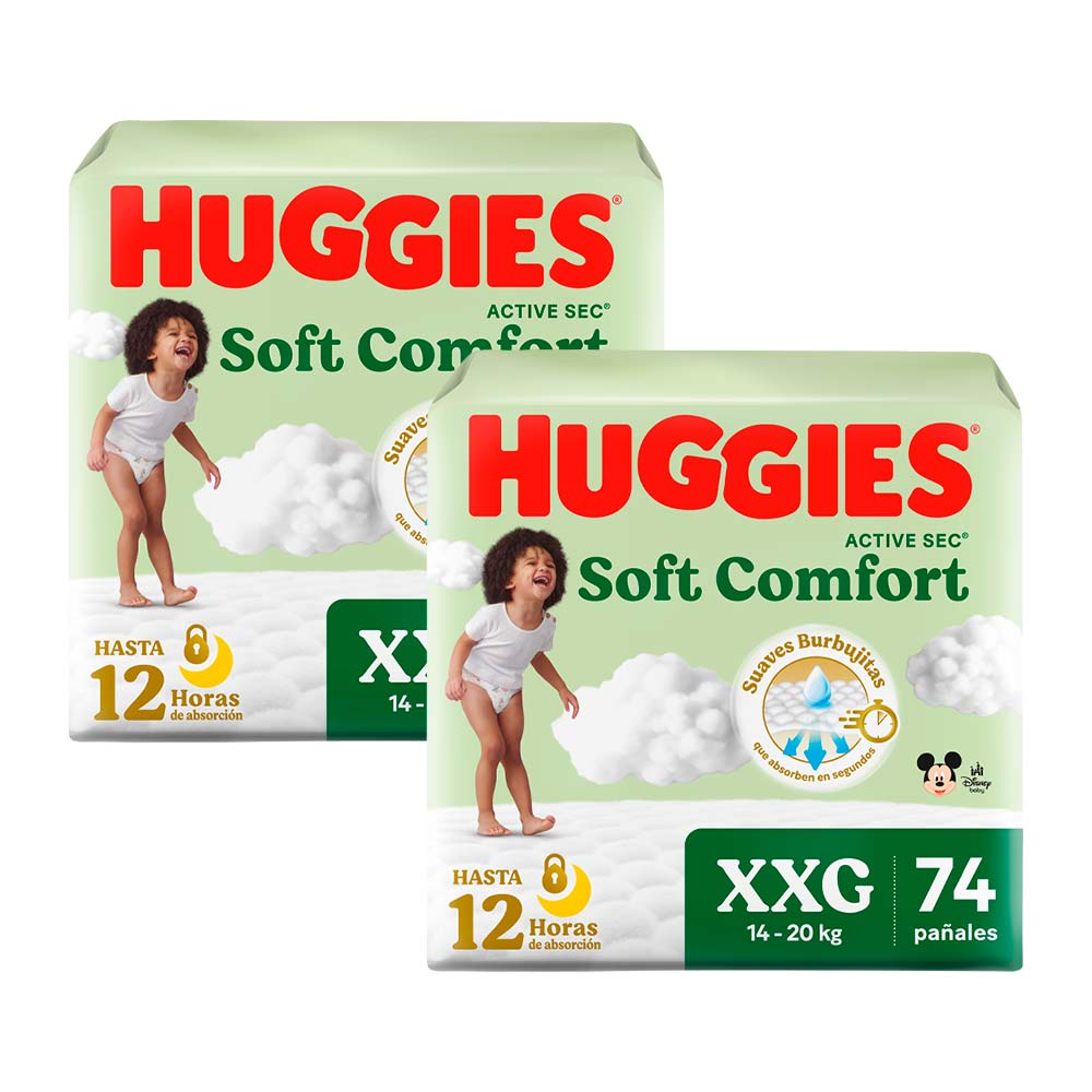 Pack Pañales para Bebé HUGGIES Active Sec XXG Paquete 74un x 2un