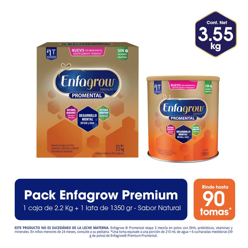 Pack ENFAGROW Fórmula Infantil Premium Promental Sabor Natural Caja 2.2Kg + Fórmula Infantil  Premium Promental Lata 1350g