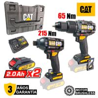 Combo Caterpillar Taladro Percutor 13mm y Atornillador de Impacto 6.5mm  CAT DXK201 Brushless