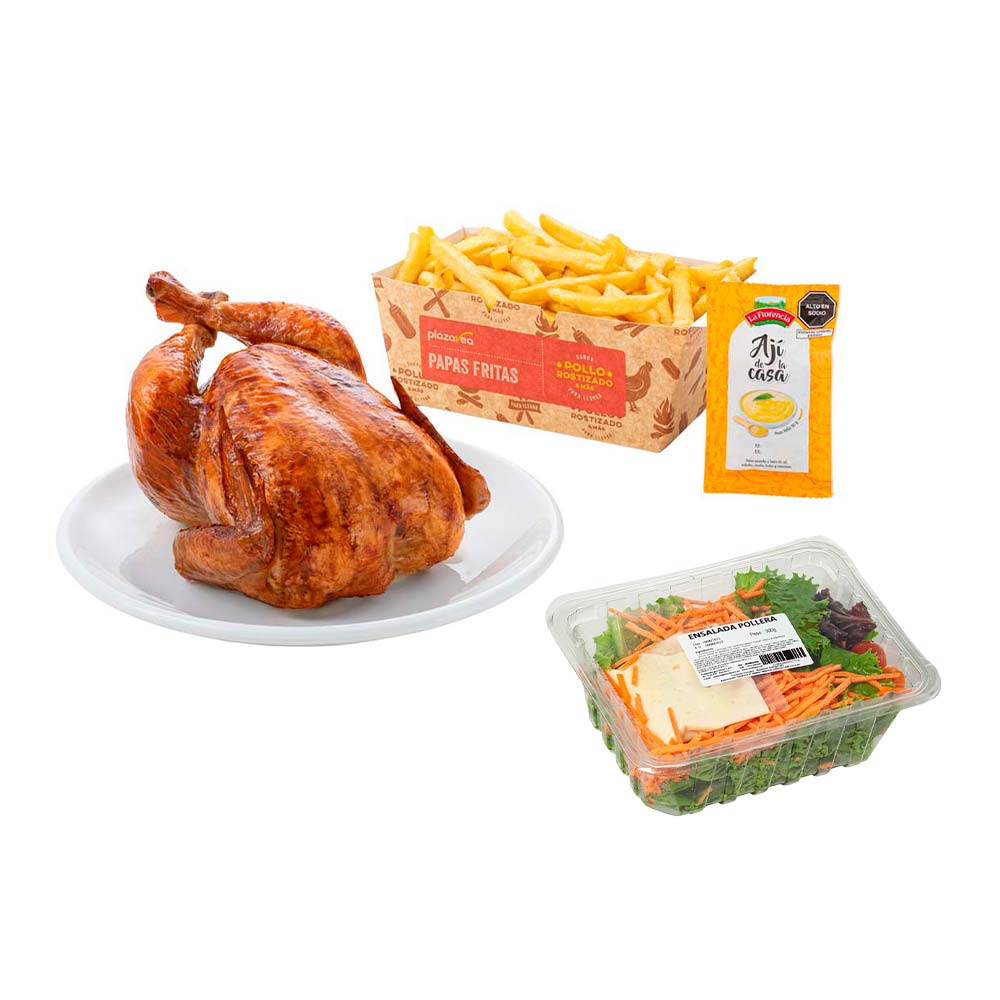 Pack Pollo Rostizado + Papas Fritas + Ensalada Pollera Bandeja 300g