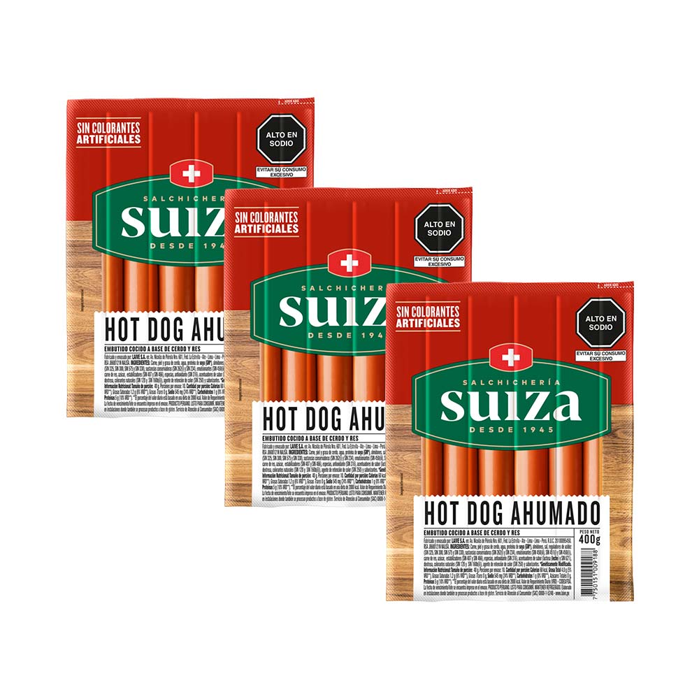 Pack Hot Dog SALCHICHERÍA SUIZA Paquete 400g x 3un