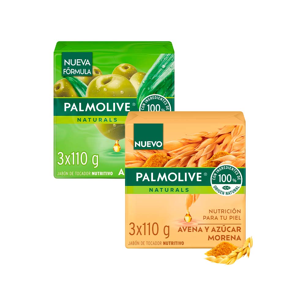Pack PALMOLIVE: Jabón en Barra Avena y Azúcar Pack 3x110g + Jabón en Barra Naturals Oliva y Aloe Vera Pack 3x110g