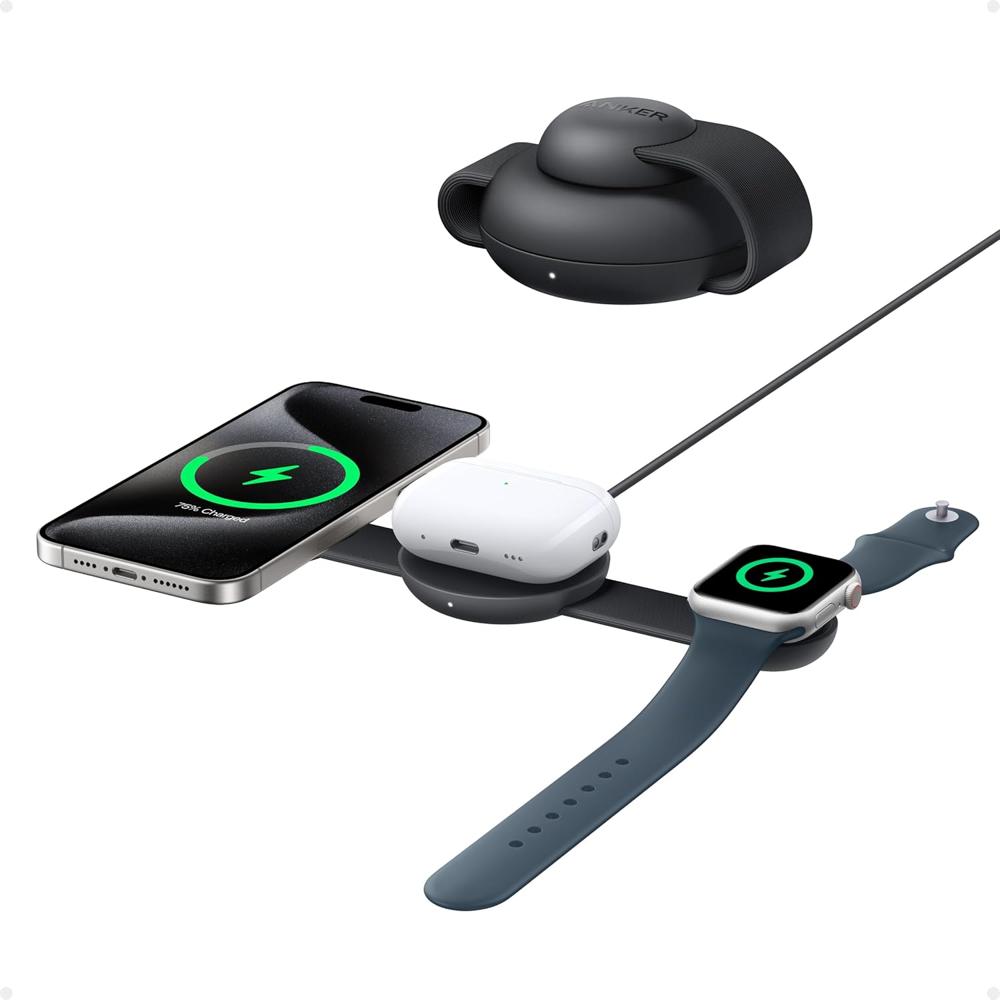 Cargador 3 en 1 Anker MagGo Qi2 Wireless Inalámbrico iPhone Watch Foldable Pad - B25M8H11