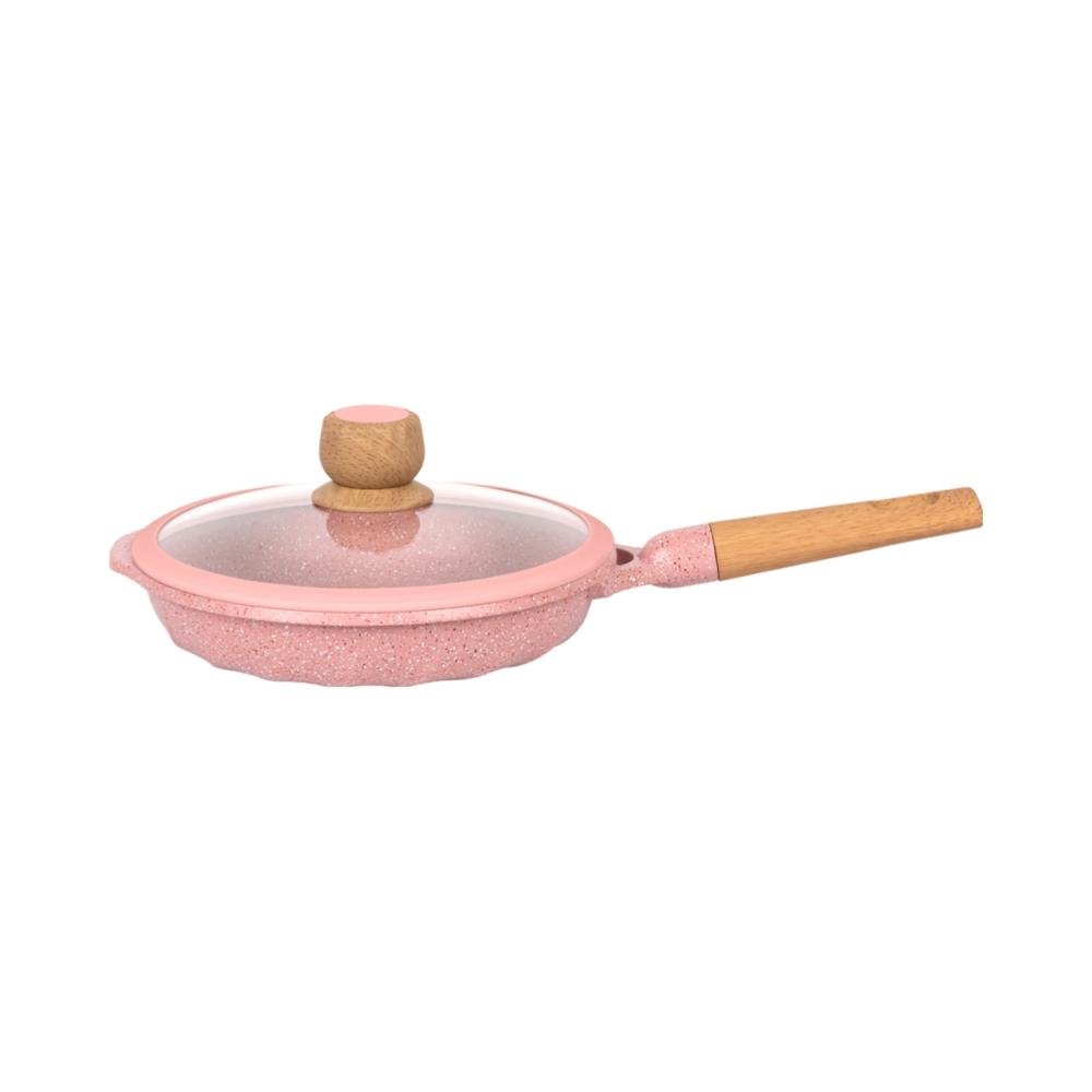 Sartén 22cm Antiadherente con Tapa Multiuso Cocina Rosado