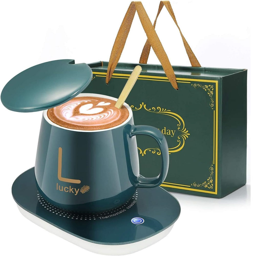 Tazas Calentadoras con Cucharita Electrico 300ml Moderno Verde