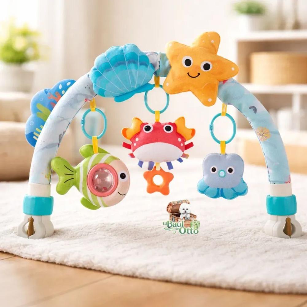 Arco móvil estimulación bebe coche cuna tela diseño animales de mar