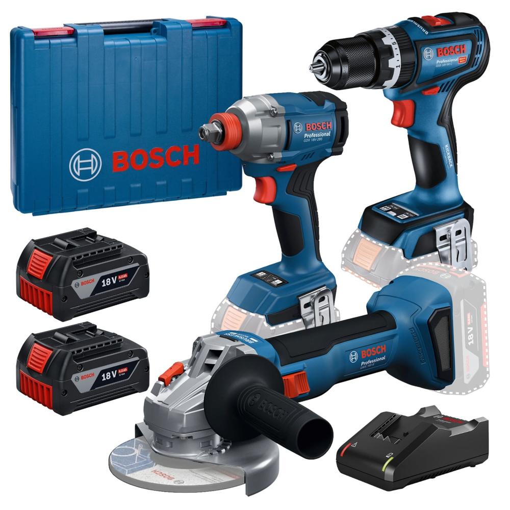 Amoladora Angular + Taladro Percutor + Llave de Impacto Bosch 0615A500EU000