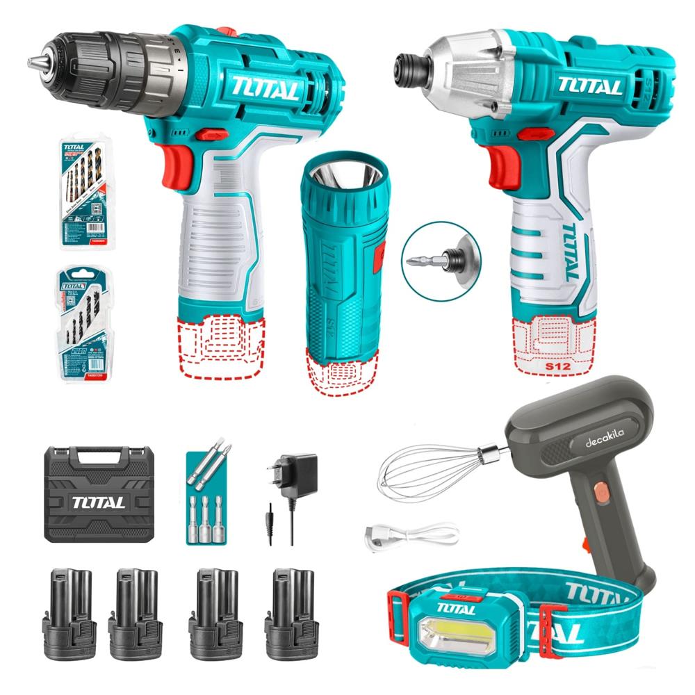 Taladro + Atornillador de Impacto + Linterna Total TIRLI1201-TOSLI23115