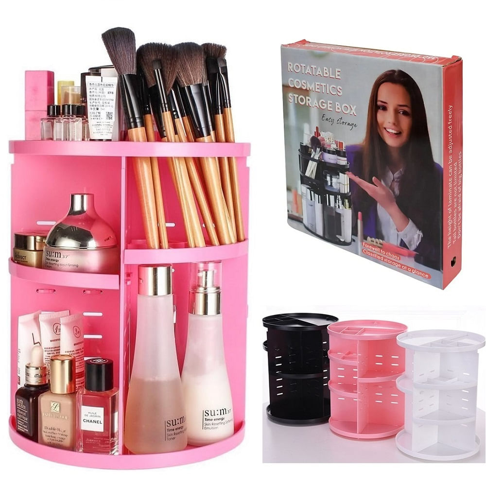 Organizador de Maquillaje Giratorio Plastico Rosa
