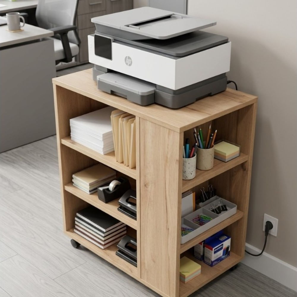 Mesa auxiliar de melamina con ruedas color Duna