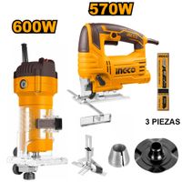Combo Fresadora Ruteadora Ingco 600W PLM6001 con Sierra Caladora Ingco 570W JS57028