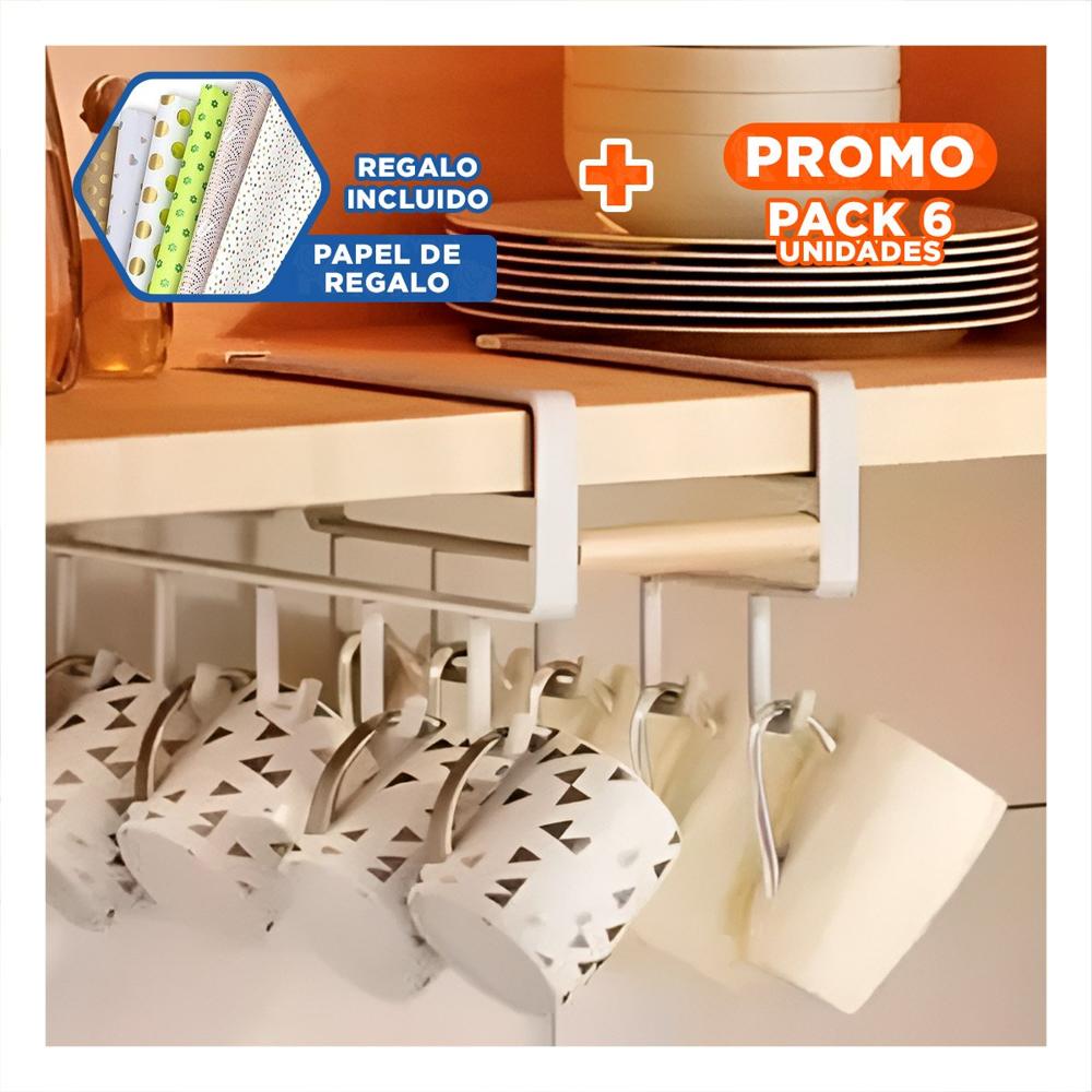 Pack6 Pieza de Metal 6x1 Color Blanco con Espacio Libre para todas sus Tazas Y+Papel Regalo