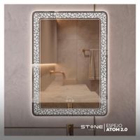 Espejo Redondo Led Táctil Atom 80x60 cm Stone (Con reloj y sensor)