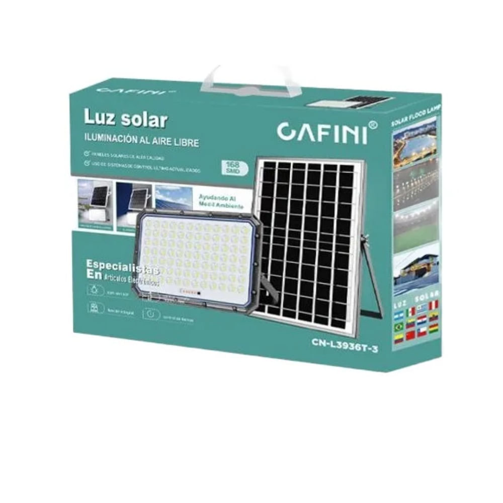 Reflector SMD 168 LED Recargable con Panel Solar y Control Remoto Cafini CN-L3936T-3