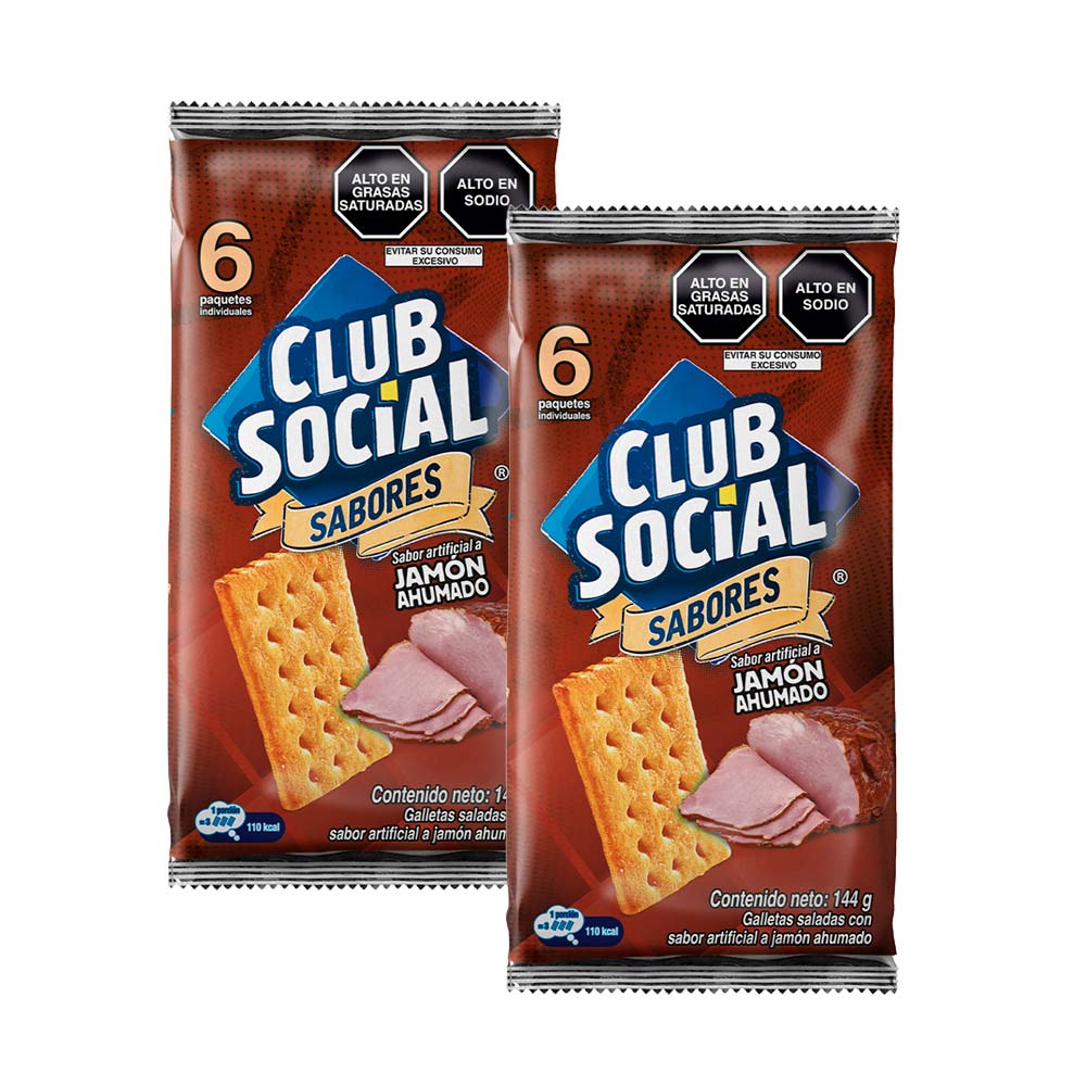 Pack Galletas NABISCO Club Social Jamón Ahumado Bolsa 144g Paquete 2un