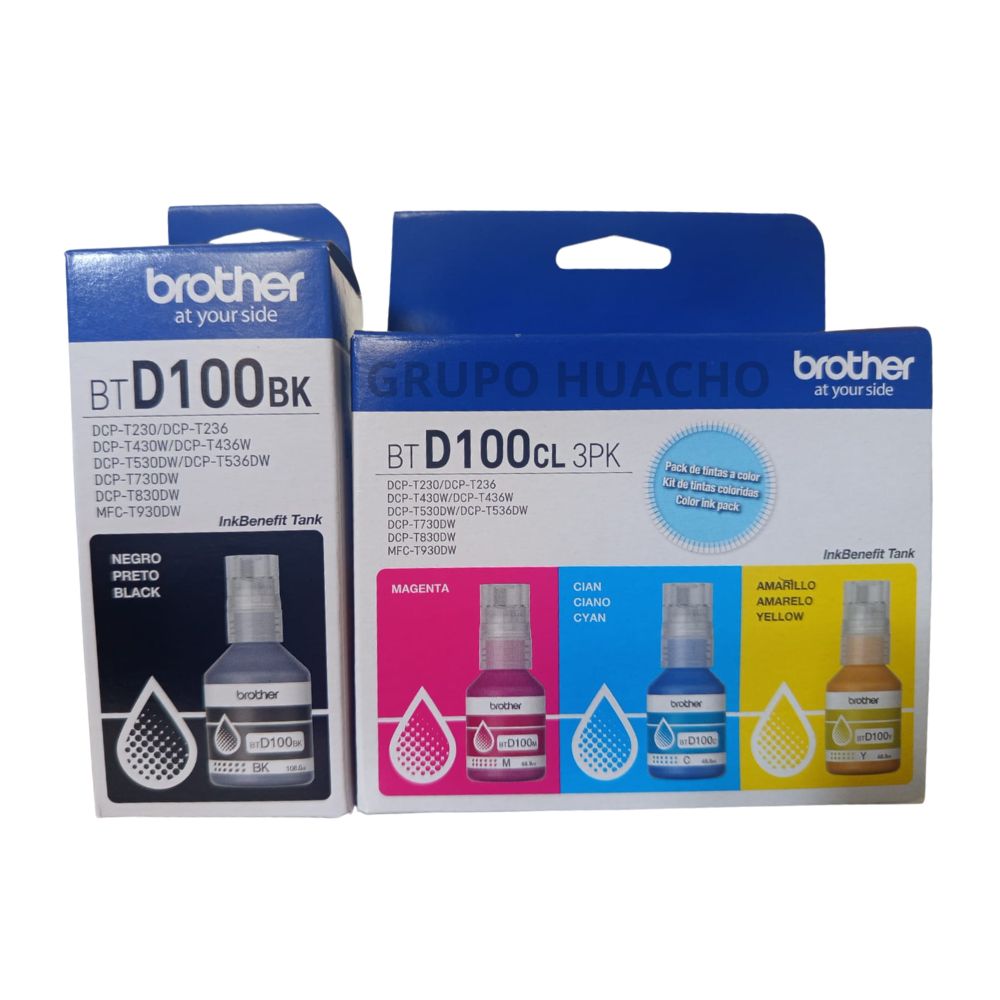 TINTAS BROTHER BTD100 PACK COMPLETO NEGRO Y COLORES