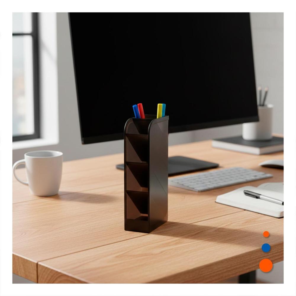 Soporte con Cuatro Espacios sobre Mesa y Acabado Negro Y+Regalo Sticker