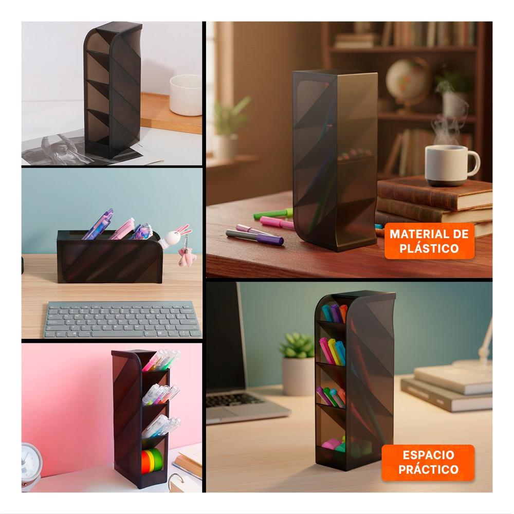 Soporte Inclinado Negro con Cuatro Espacios para Escritorio de Dimensión 20,5x5x9cm